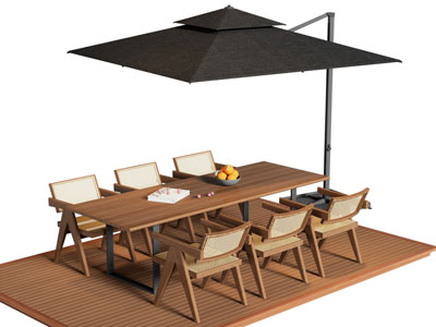 侘寂风户外遮阳伞 餐桌椅组合3d模型 侘寂风户外遮阳伞 餐桌椅组合