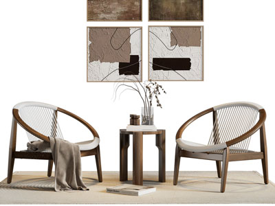 侘寂风休闲椅子 边几