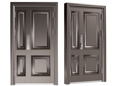 现代子母入户门 防盗门 平开门