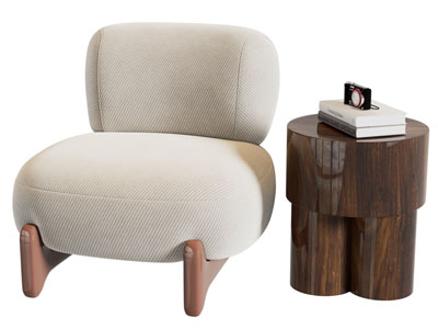 侘寂风单人沙发 边几