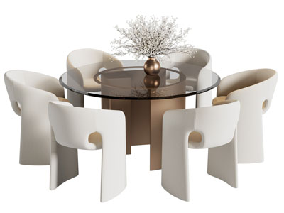 侘寂风圆形餐桌椅组合3d模型 侘寂风圆形餐桌椅组合