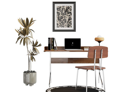 现代中古风书桌椅组合3d模型 现代中古风书桌椅组合