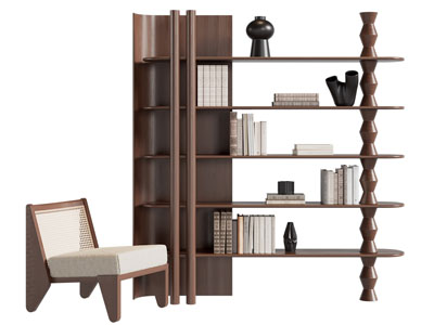 侘寂风中古休闲椅子 装饰书架