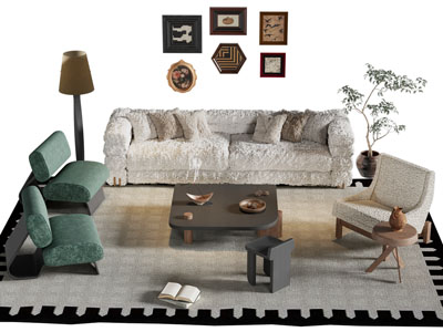 法式中古风多人沙发 休闲椅子和茶几组合