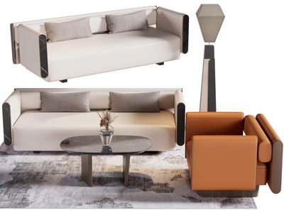 现代多人沙发 单人沙发和茶几组合