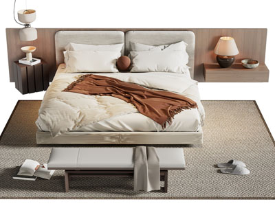 侘寂风布艺双人床 床尾凳