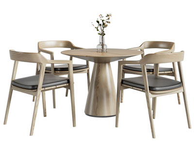 新中式实木餐桌椅组合3d模型 新中式实木餐桌椅组合