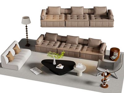 现代多人沙发 休闲椅子和茶几组合