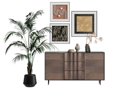 现代中古风玄关柜 边柜 挂画3d模型 现代中古风玄关柜 边柜 挂画