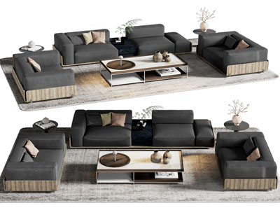 现代多人沙发 单人沙发和茶几组合