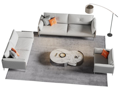 现代双人沙发 单人沙发和茶几组合