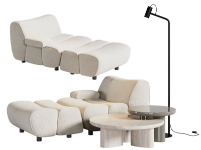 现代奶油风躺椅 边几