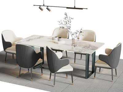 现代长方形餐桌椅组合3d模型 现代长方形餐桌椅组合