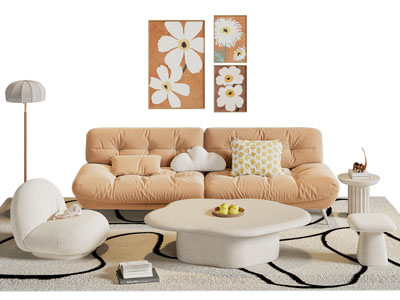 现代双人沙发 休闲椅子和茶几组合