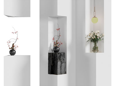 侘寂风陶艺花瓶花卉3d模型 侘寂风陶艺花瓶花卉