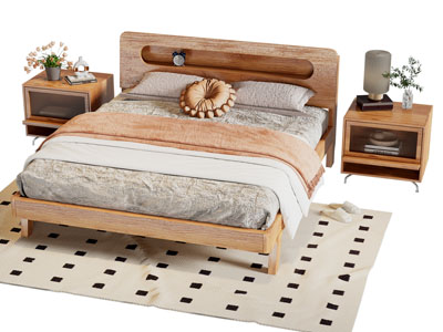 北欧实木双人床 床头柜