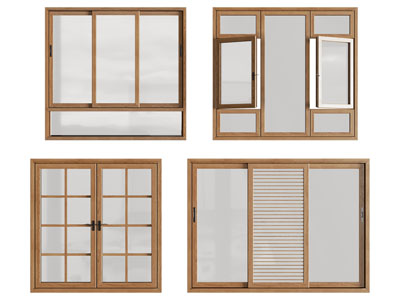现代中古实木边框的平开窗户