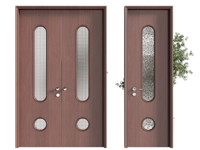 现代中古双开门 平开门 玻璃木门