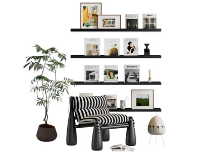 现代休闲椅子 墙面书刊杂志收纳架