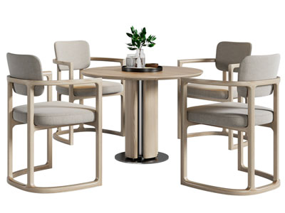 新中式实木餐桌椅组合3d模型 新中式实木餐桌椅组合