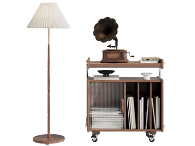 现代中古风带滑轮的边柜 落地灯3d模型 现代中古风带滑轮的边柜 落地灯
