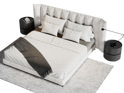 现代布艺双人床 床头柜