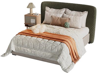 现代布艺软包床头双人床 床头柜