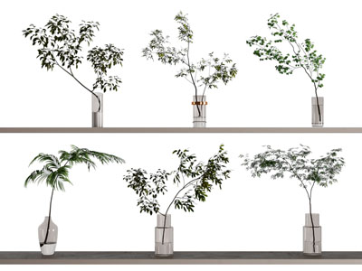 现代玻璃花瓶花卉3d模型 现代玻璃花瓶花卉