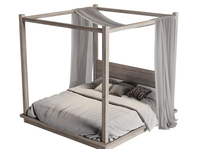 现代实木双人床 床帏