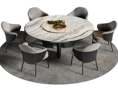 现代圆形餐桌椅组合3d模型 现代圆形餐桌椅组合