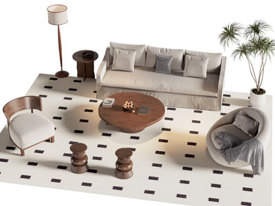 现代多人沙发 单人沙发和茶几组合