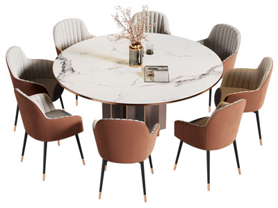 现代轻奢圆形餐桌椅组合3d模型 现代轻奢圆形餐桌椅组合