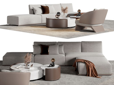 现代转角多人沙发 茶几组合