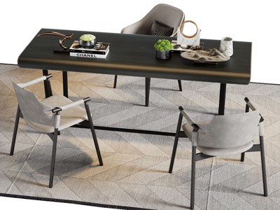 现代书桌椅组合3d模型 现代书桌椅组合