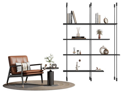 现代休闲椅子 边几 开放式装饰柜