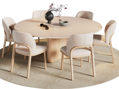 现代圆形餐桌椅组合3d模型 现代圆形餐桌椅组合