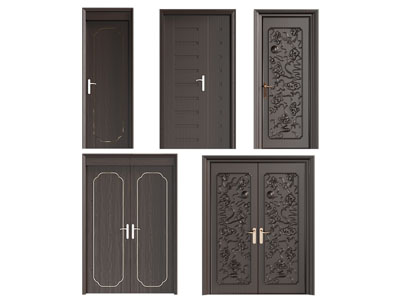 现代浮雕平开门 子母入户门 双开门 木门
