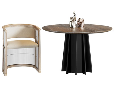 侘寂风圆形餐桌椅组合3d模型 侘寂风圆形餐桌椅组合