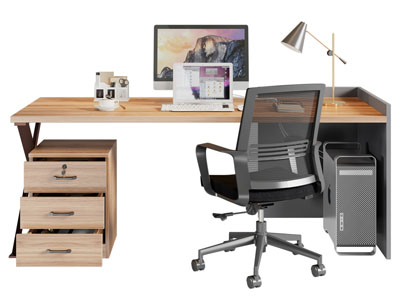 现代书桌椅组合3d模型 现代书桌椅组合