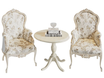 新古典扶手椅子 边几3d模型 新古典扶手椅子 边几