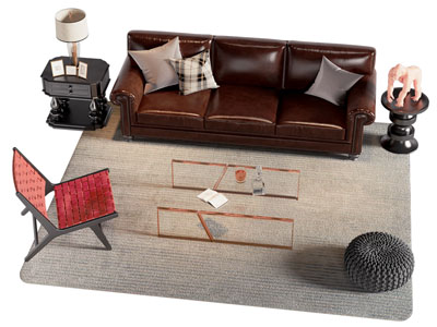 法式中古风多人沙发 休闲椅子和玻璃茶几组合