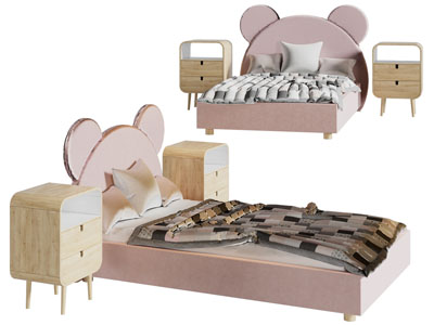 现代儿童双人床 床头柜
