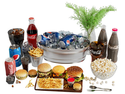 现代可乐 汉堡 薯条 爆米花 食物