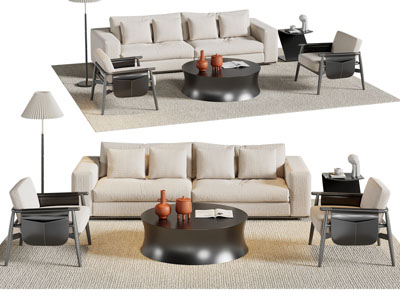 现代双人沙发 休闲椅子和茶几组合