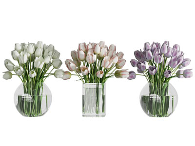 现代玻璃花瓶花卉3d模型 现代玻璃花瓶花卉