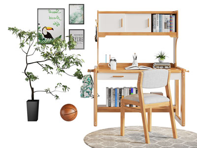 现代学生书桌椅组合3d模型 现代学生书桌椅组合