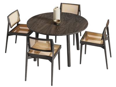 现代中古风圆形餐桌椅组合3d模型 现代中古风圆形餐桌椅组合