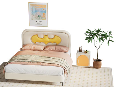 现代布艺儿童双人床 床头柜