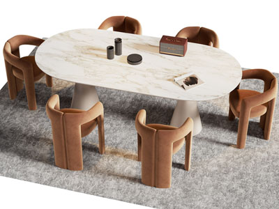 现代椭圆形大理石餐桌椅组合3d模型 现代椭圆形大理石餐桌椅组合