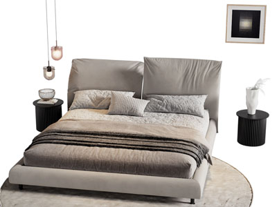 现代布艺双人床 床头柜